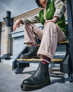 Originals|Platform Boots>Dr. Martens 2976 Bex Fleece-Lined Platform Chelsea Boots Black — Milled Nappa