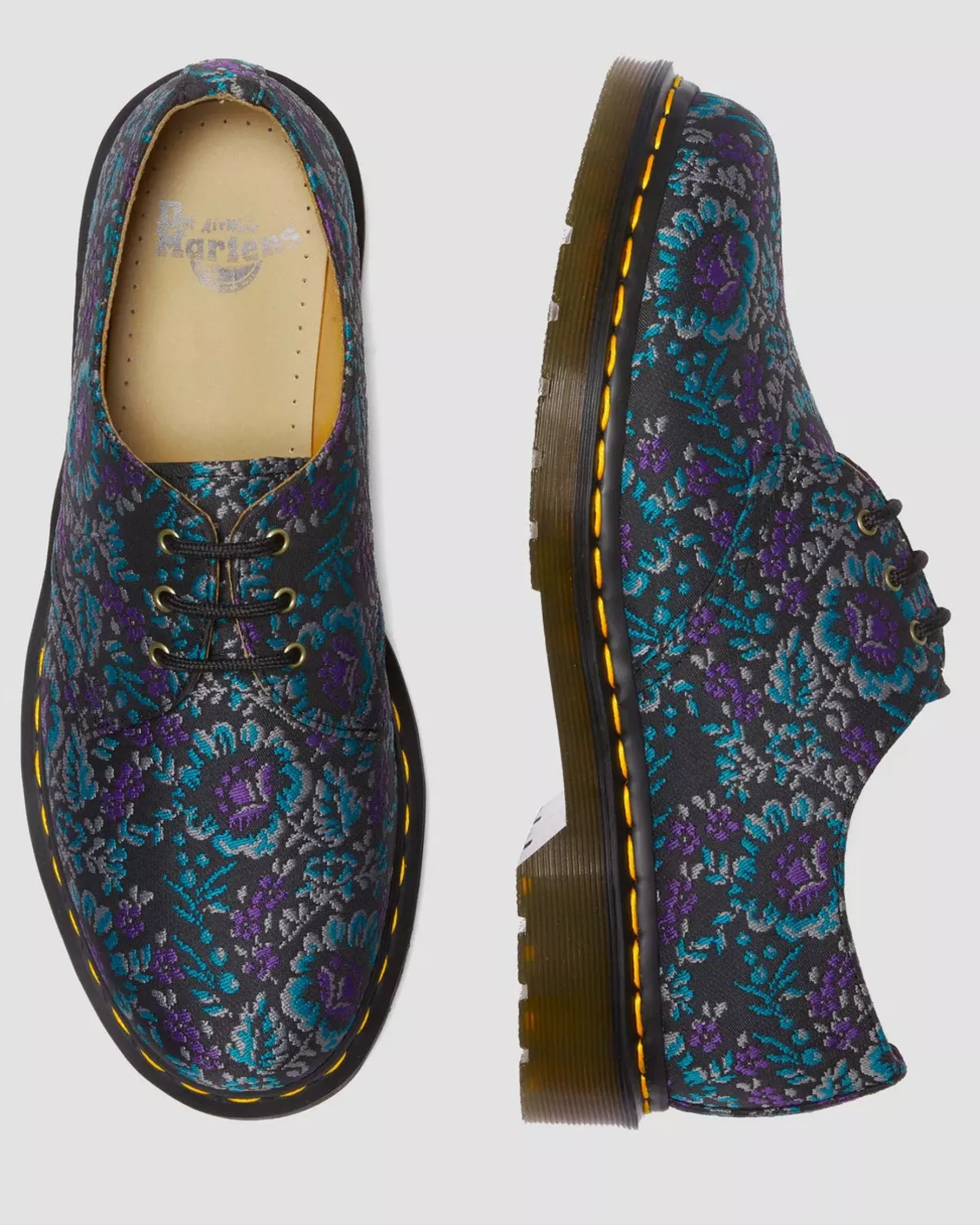 Sale|Originals>Dr. Martens 1461 Floral Jacquard Oxord Shoes BLACK/PURPLE — Floral Jacquard