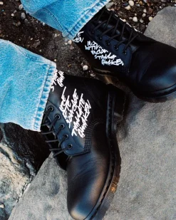 Originals|Ankle Boots>Dr. Martens 1460 Futura Embroidered Leather Lace Up Boots Black — Nappa Leather