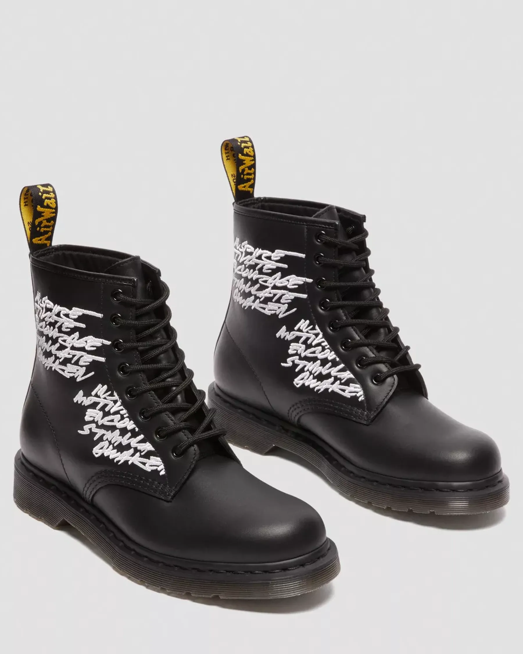 Originals|Ankle Boots>Dr. Martens 1460 Futura Embroidered Leather Lace Up Boots Black — Nappa Leather
