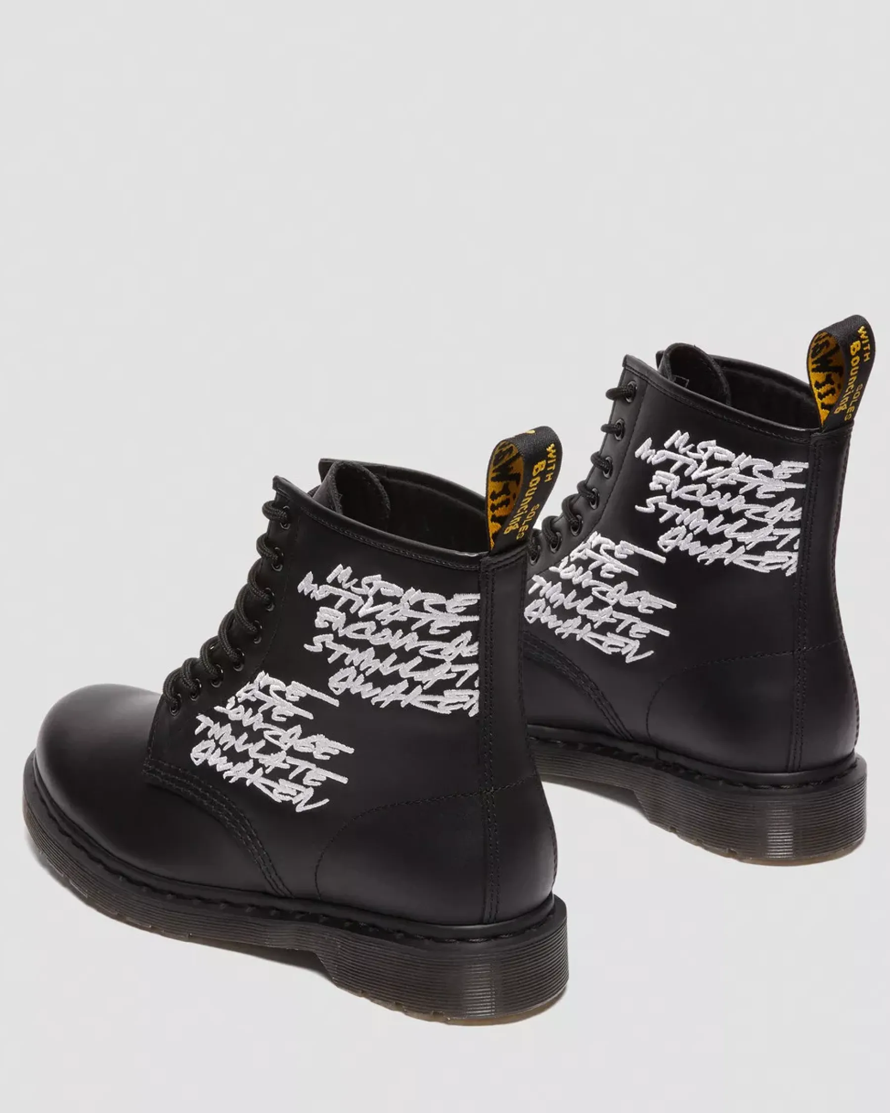 Originals|Ankle Boots>Dr. Martens 1460 Futura Embroidered Leather Lace Up Boots Black — Nappa Leather