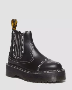 Originals|Platform Boots>Dr. Martens 2976 Gothic Americana Leather Platform Chelsea Boots Black — Wanama