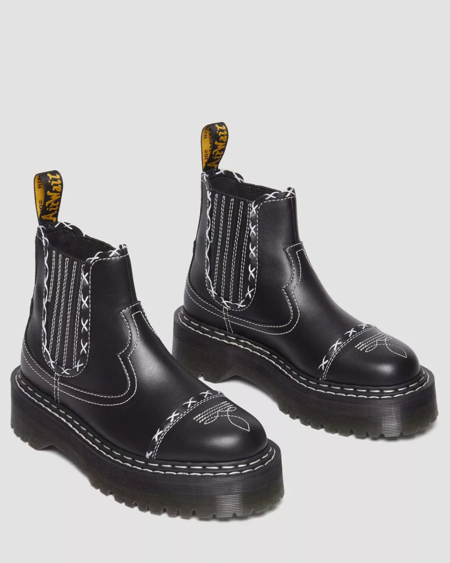 Originals|Platform Boots>Dr. Martens 2976 Gothic Americana Leather Platform Chelsea Boots Black — Wanama
