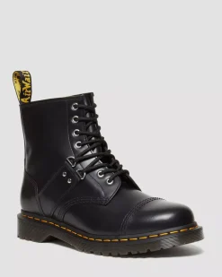 Originals|Ankle Boots>Dr. Martens 1460 Hardware Polished Smooth Leather Lace Up Boots Black — Polished Smooth