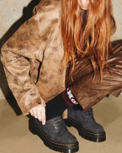 Platforms|Shoes>Dr. Martens 1461 II Tumbled Nubuck Leather Platform Casual Shoes Charcoal Grey — Tumbled Nubuck