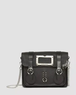 Accessories|Bags>Dr. Martens 11 Inch Piercing Leather Messenger Bag Black — Milled Nappa