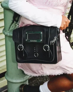 Accessories|Bags>Dr. Martens 11 Inch Piercing Leather Messenger Bag Black — Milled Nappa