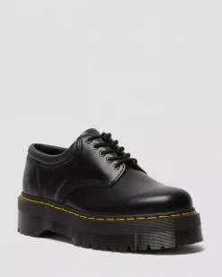 Bestsellers|Platform Shoes>Dr. Martens 8053 Leather Platform Casual Shoes Black — Polished Smooth