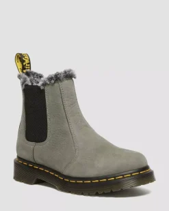Sale|Winter Boots>Dr. Martens 2976 Leonore Faux Fur Lined Nubuck Chelsea Boots NICKEL GREY — Milled Nubuck Wp