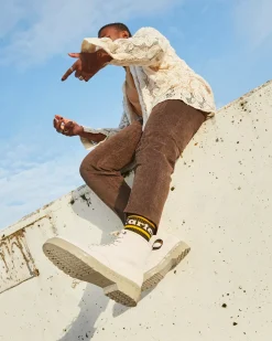 Sale|Originals>Dr. Martens 1460 Mono Milled Nubuck Leather Lace Up Boots Parchment Beige — Milled Nubuck Wp