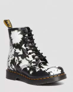 Sale|Originals>Dr. Martens 1460 Pascal Floral Shadow Leather Lace Up Boots Black+White — Backhand