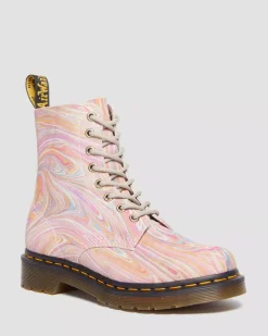 Sale|Originals>Dr. Martens 1460 Pascal Marbled Suede Lace Up Boots Pink+Orange — Marbled Suede