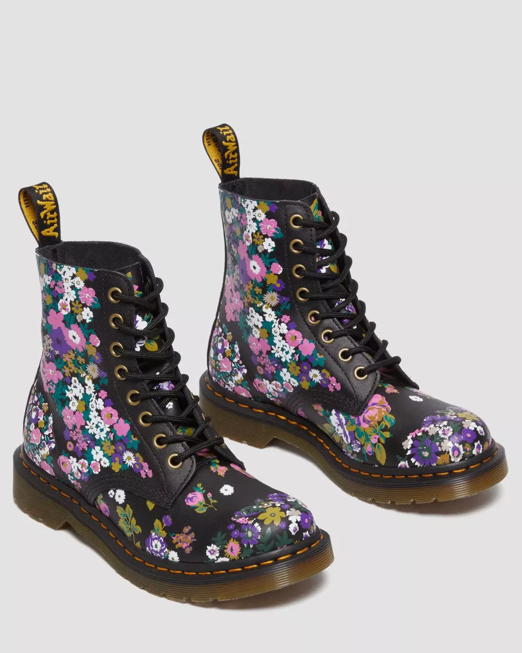 Sale|Ankle Boots>Dr. Martens 1460 Pascal Women's Vintage Floral Leather Lace Up Boots BLACK+MULTI — Vintage Floral Backhand