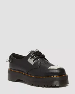 Platform Shoes|Shoes>Dr. Martens 1461 Piercing Milled Nappa Leather Platform Shoes Black — Milled Nappa