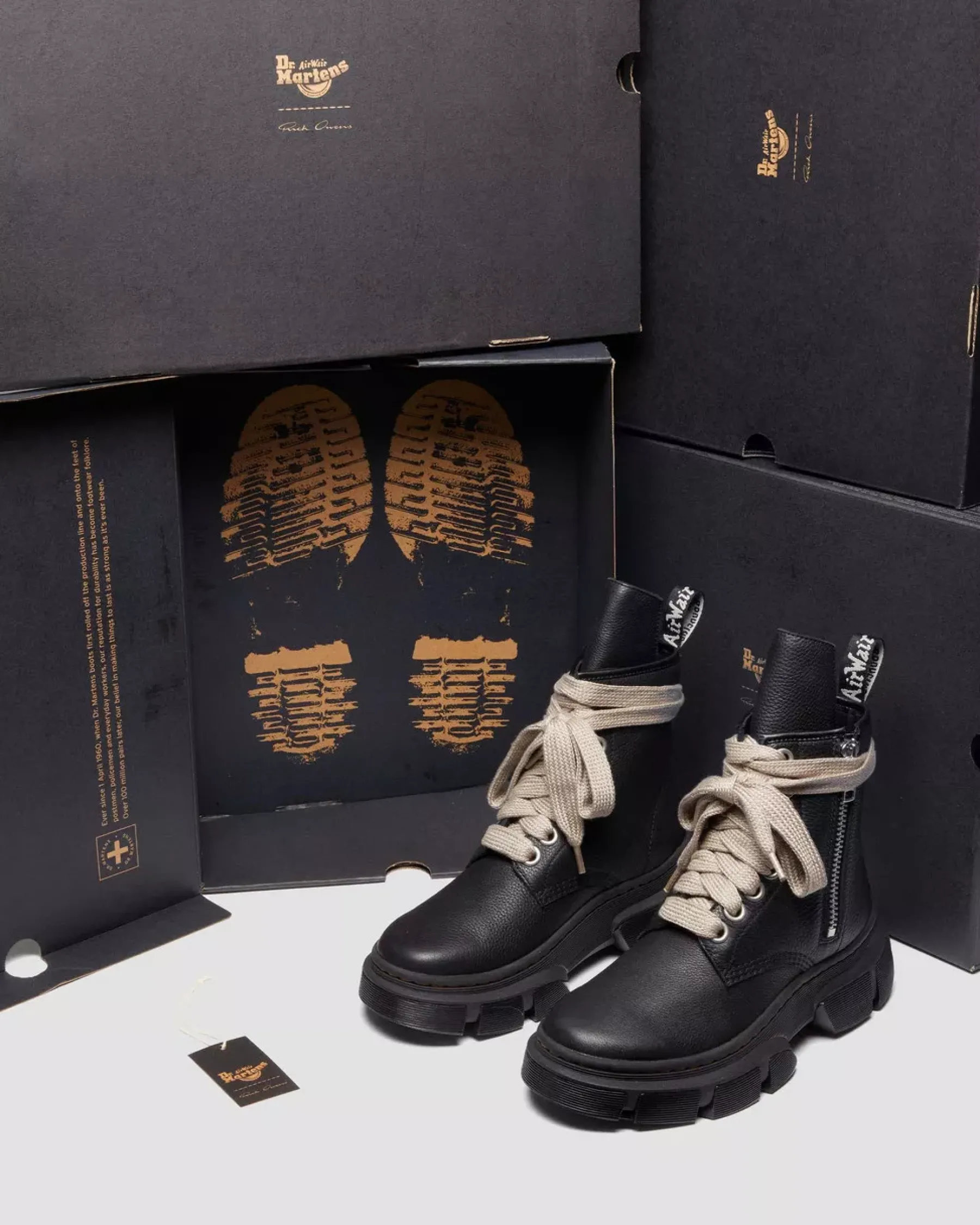 Ankle Boots|Boots>Dr. Martens 1460 Rick Owens DMXL Leather Lace Up Boots Black — Lunar