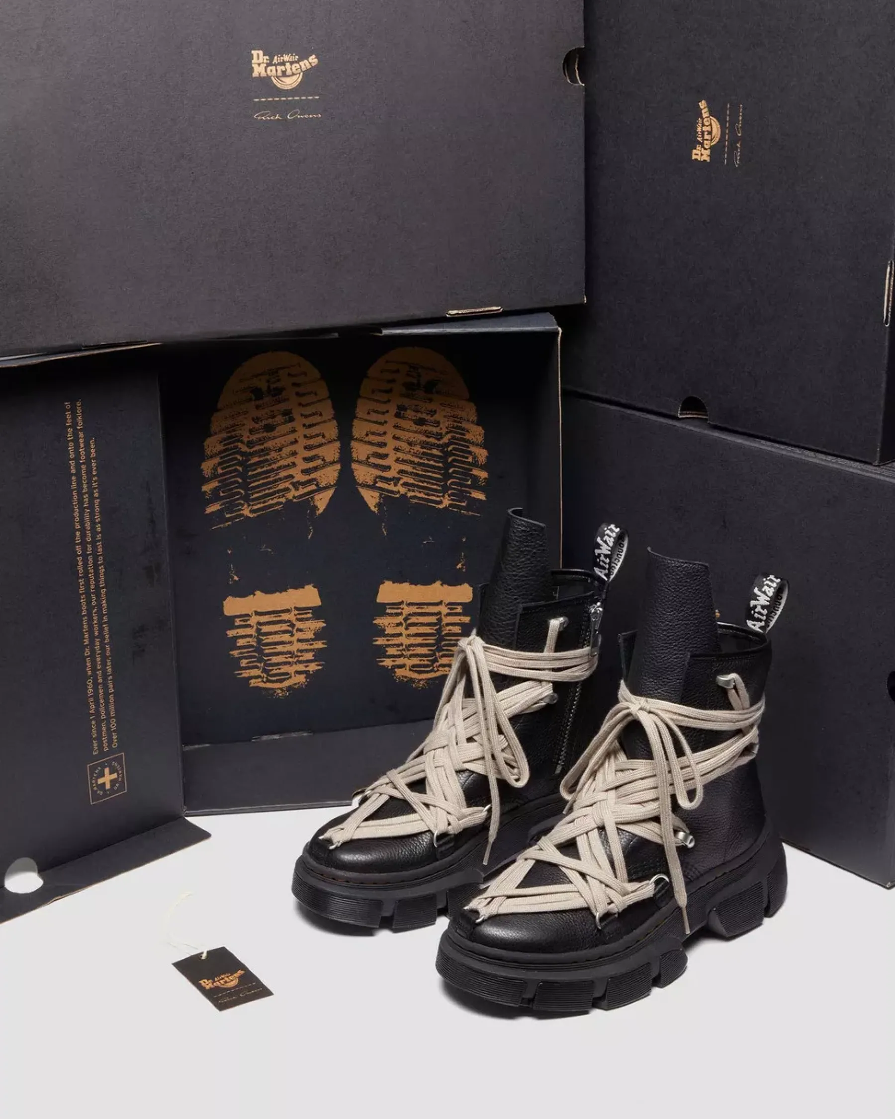 Ankle Boots|Boots>Dr. Martens 1460 Rick Owens DMXL Megalace Leather Lace Up Boots Black — Lunar