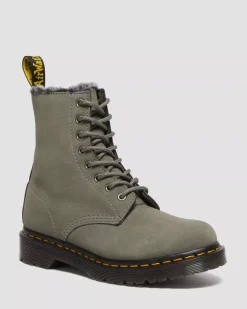 Sale|Winter Boots>Dr. Martens 1460 Serena Faux Fur Lined Nubuck Lace Up Boots NICKEL GREY — Milled Nubuck Wp