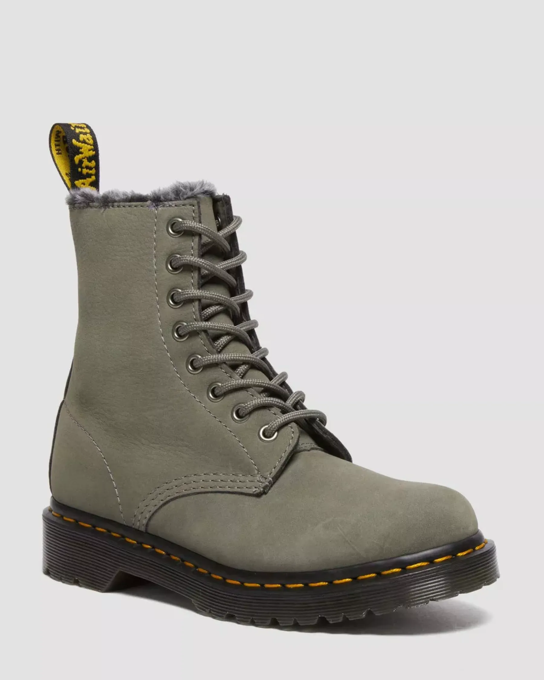Sale|Winter Boots>Dr. Martens 1460 Serena Faux Fur Lined Nubuck Lace Up Boots NICKEL GREY — Milled Nubuck Wp