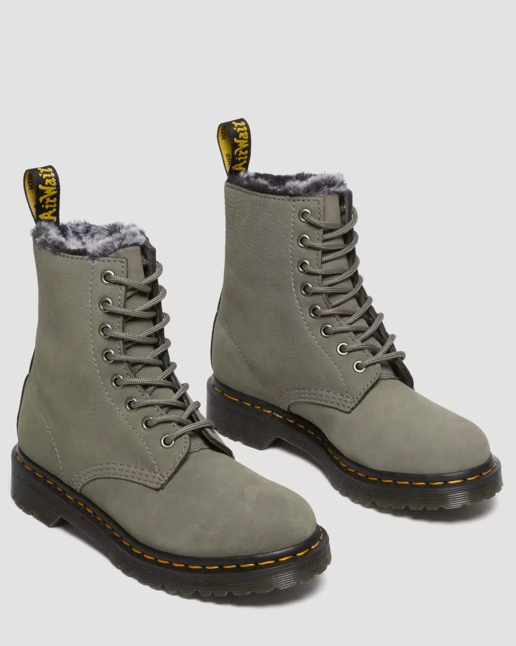 Sale|Winter Boots>Dr. Martens 1460 Serena Faux Fur Lined Nubuck Lace Up Boots NICKEL GREY — Milled Nubuck Wp
