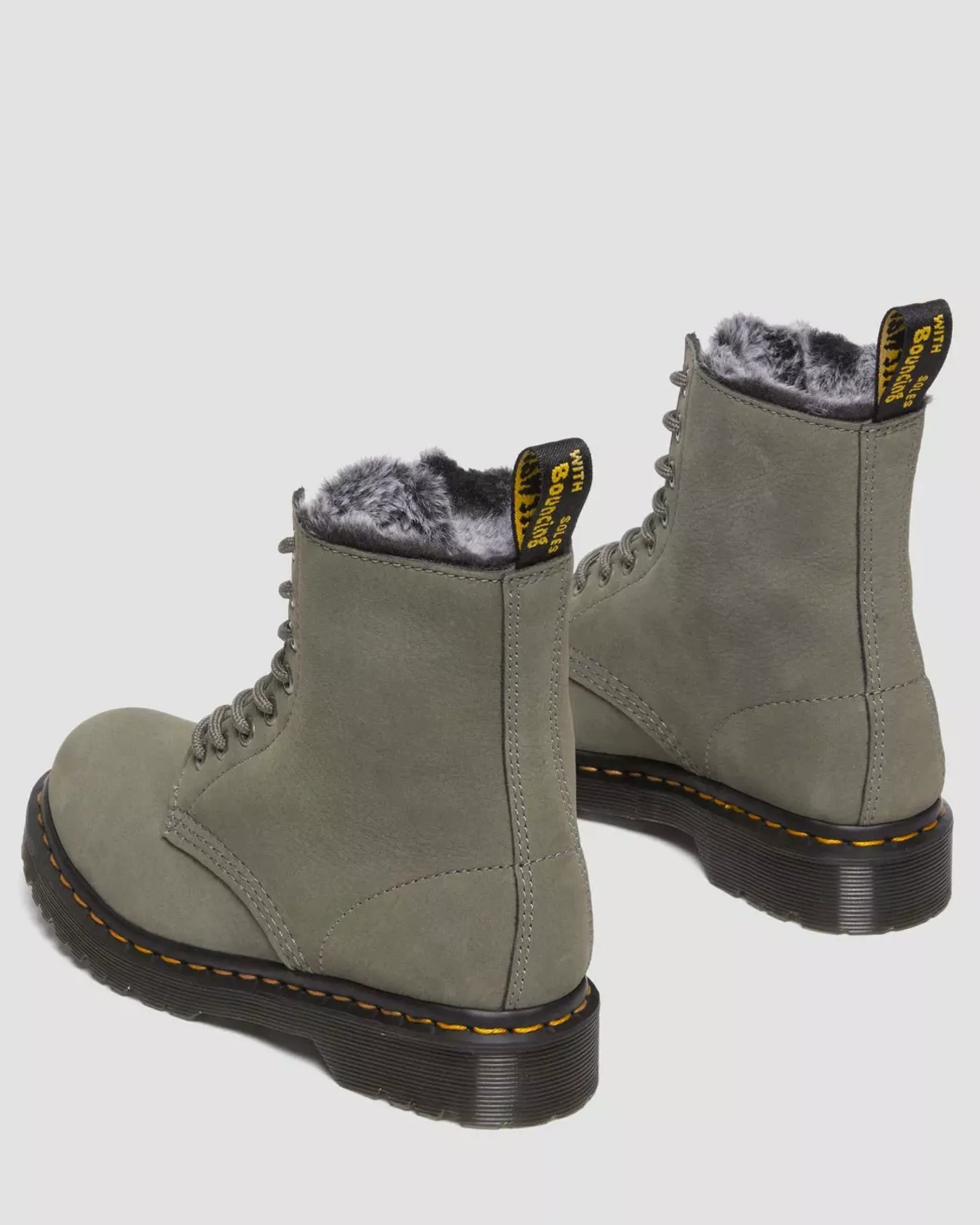 Sale|Winter Boots>Dr. Martens 1460 Serena Faux Fur Lined Nubuck Lace Up Boots NICKEL GREY — Milled Nubuck Wp