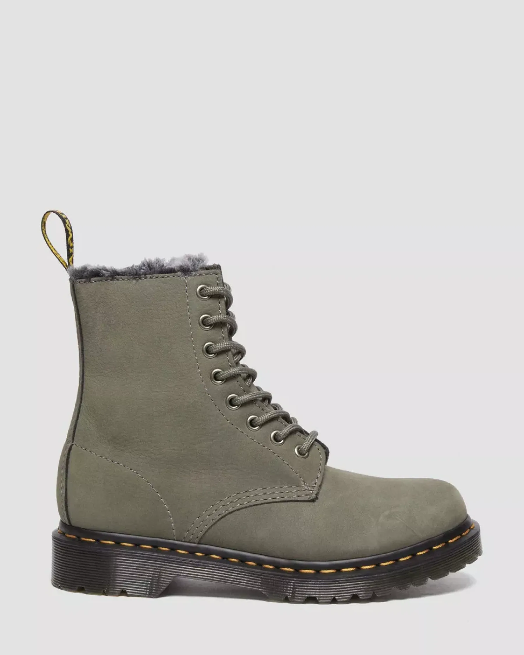 Sale|Winter Boots>Dr. Martens 1460 Serena Faux Fur Lined Nubuck Lace Up Boots NICKEL GREY — Milled Nubuck Wp