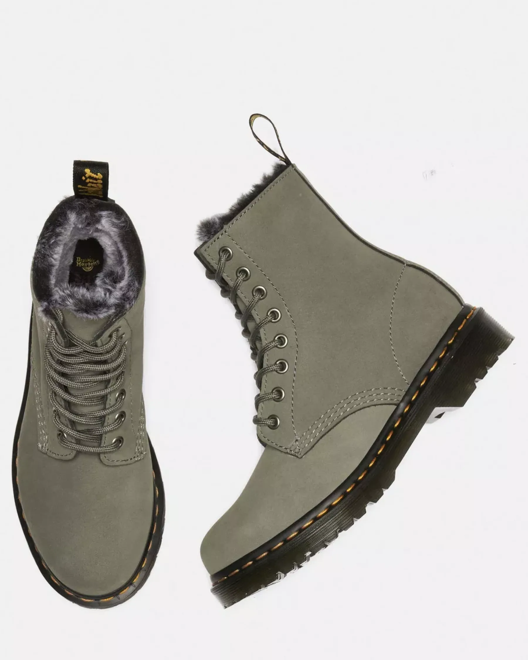 Sale|Winter Boots>Dr. Martens 1460 Serena Faux Fur Lined Nubuck Lace Up Boots NICKEL GREY — Milled Nubuck Wp