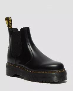 Bestsellers|Platform Boots>Dr. Martens 2976 Smooth Leather Platform Chelsea Boots Black — Polished Smooth