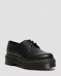 Bestsellers|Platform Shoes>Dr. Martens 1461 Smooth Leather Platform Shoes Black — Polished Smooth