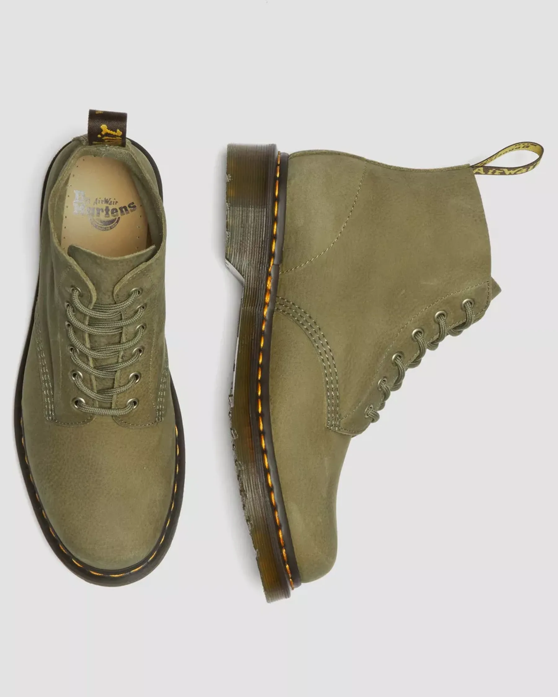 Originals|Ankle Boots>Dr. Martens 101 Tumbled Nubuck Leather Ankle Boots Muted Olive — Tumbled Nubuck