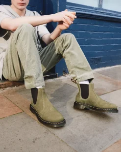Originals|Boots>Dr. Martens 2976 Tumbled Nubuck Leather Chelsea Boots Muted Olive — Tumbled Nubuck
