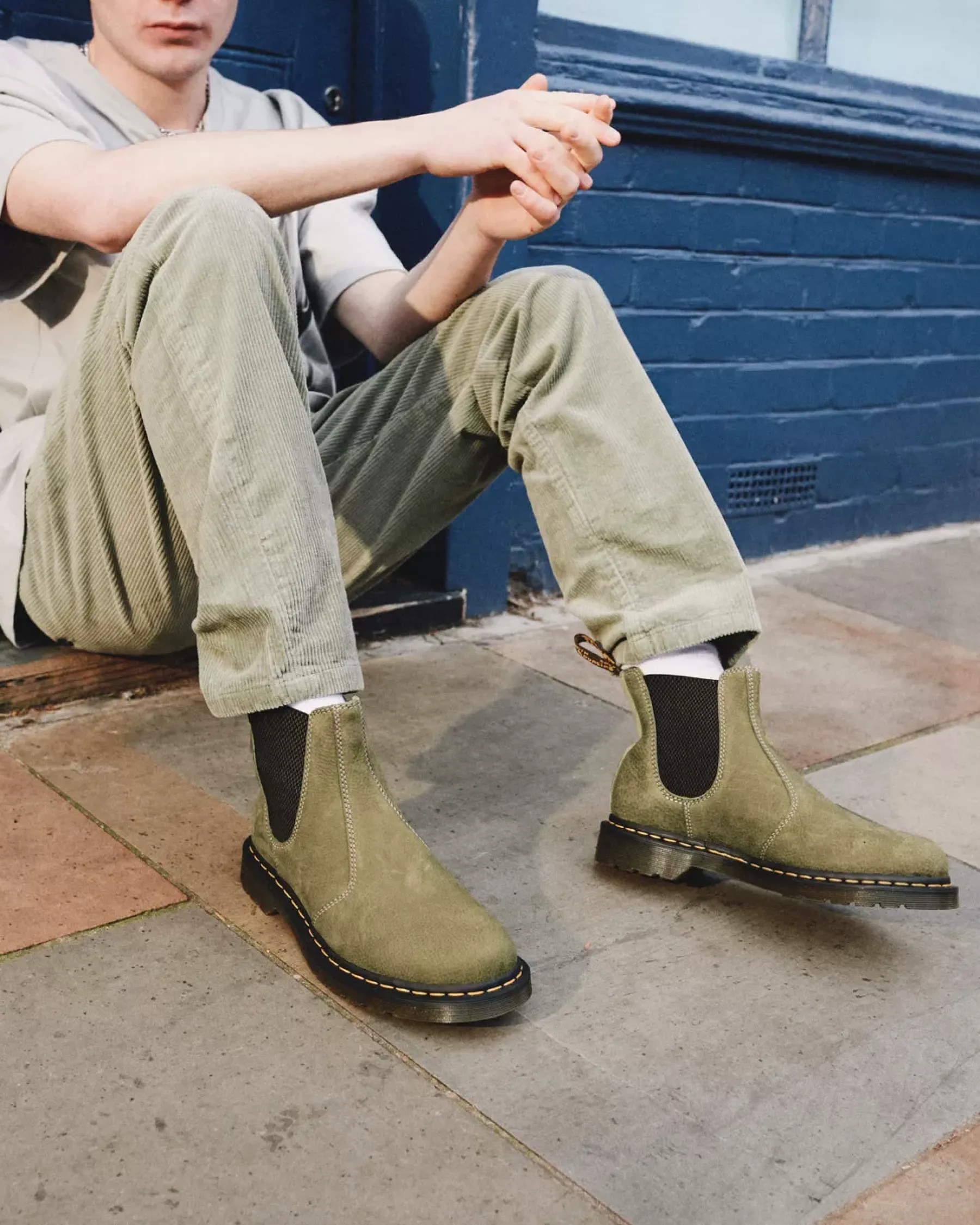 Originals|Boots>Dr. Martens 2976 Tumbled Nubuck Leather Chelsea Boots Muted Olive — Tumbled Nubuck