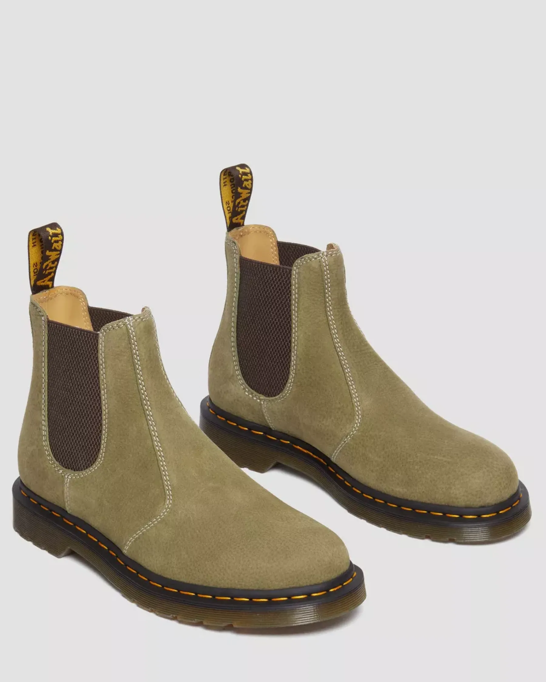Originals|Boots>Dr. Martens 2976 Tumbled Nubuck Leather Chelsea Boots Muted Olive — Tumbled Nubuck