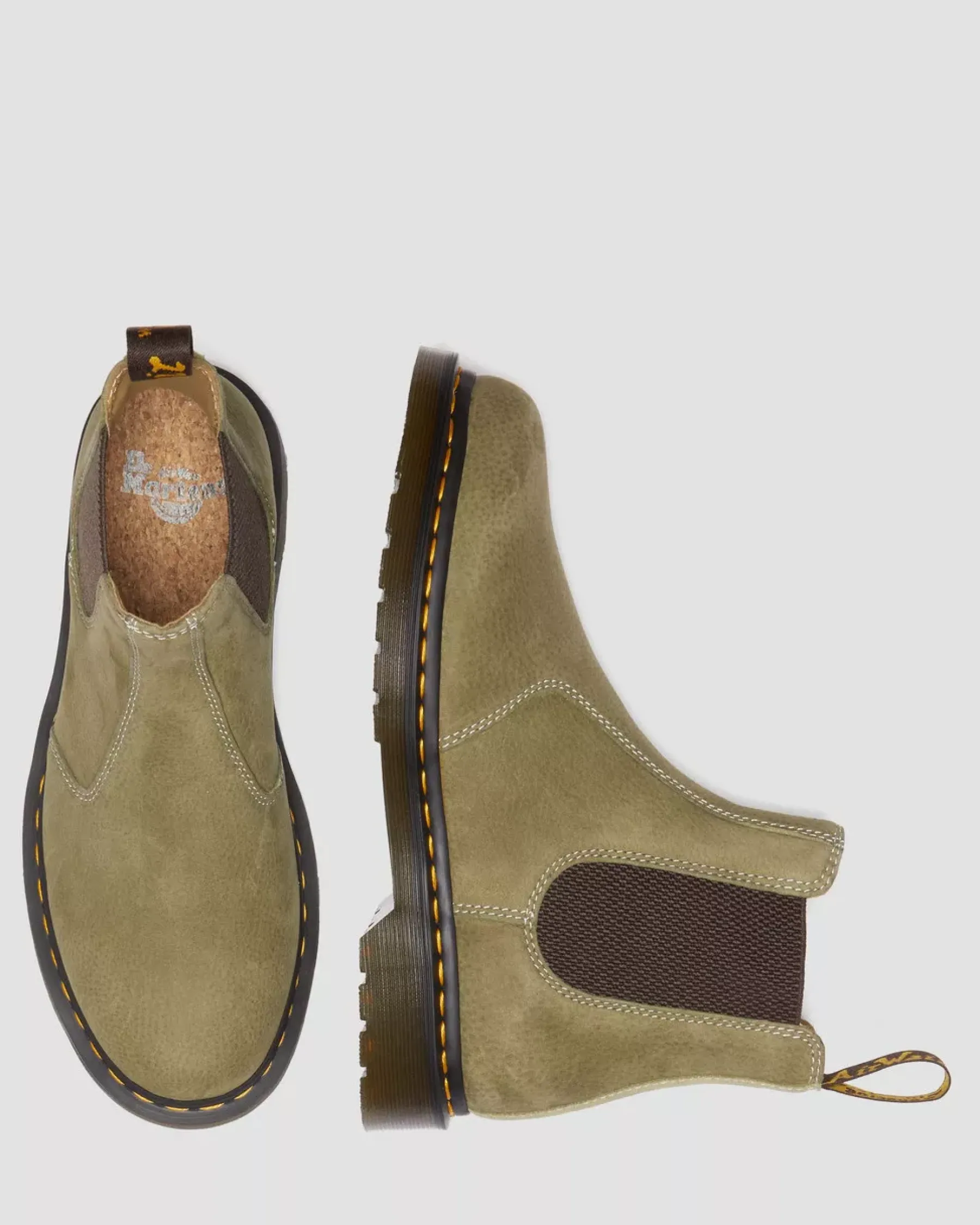 Originals|Boots>Dr. Martens 2976 Tumbled Nubuck Leather Chelsea Boots Muted Olive — Tumbled Nubuck