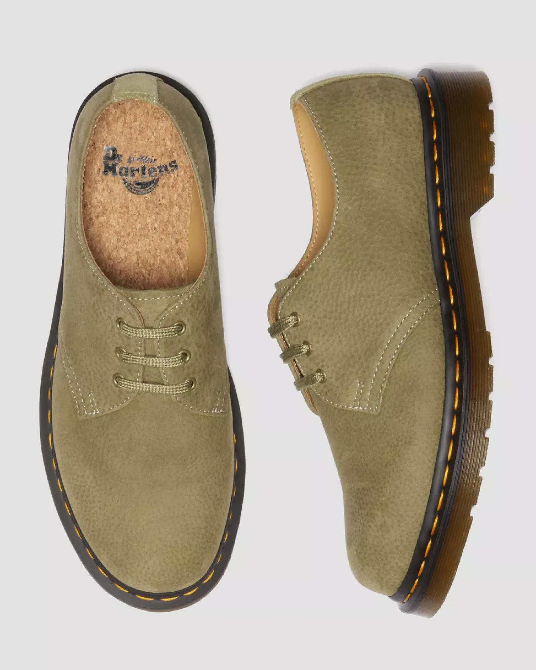 Originals|Shoes>Dr. Martens 1461 Tumbled Nubuck Leather Oxford Shoes Muted Olive — Tumbled Nubuck