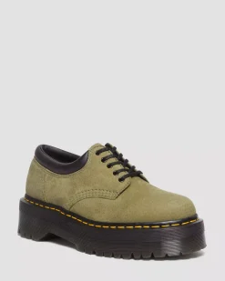 Platform Shoes|Shoes>Dr. Martens 8053 Tumbled Nubuck Leather Platform Casual Shoes Muted Olive — Titan