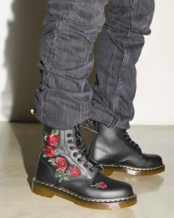 Bestsellers|Originals>Dr. Martens 1460 Vonda Floral Leather Lace Up Boots Black — Softy T