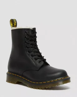 Originals|Winter Boots>Dr. Martens 1460 Women's Faux Fur Lined Lace Up Boots Black — Burnished Wyoming