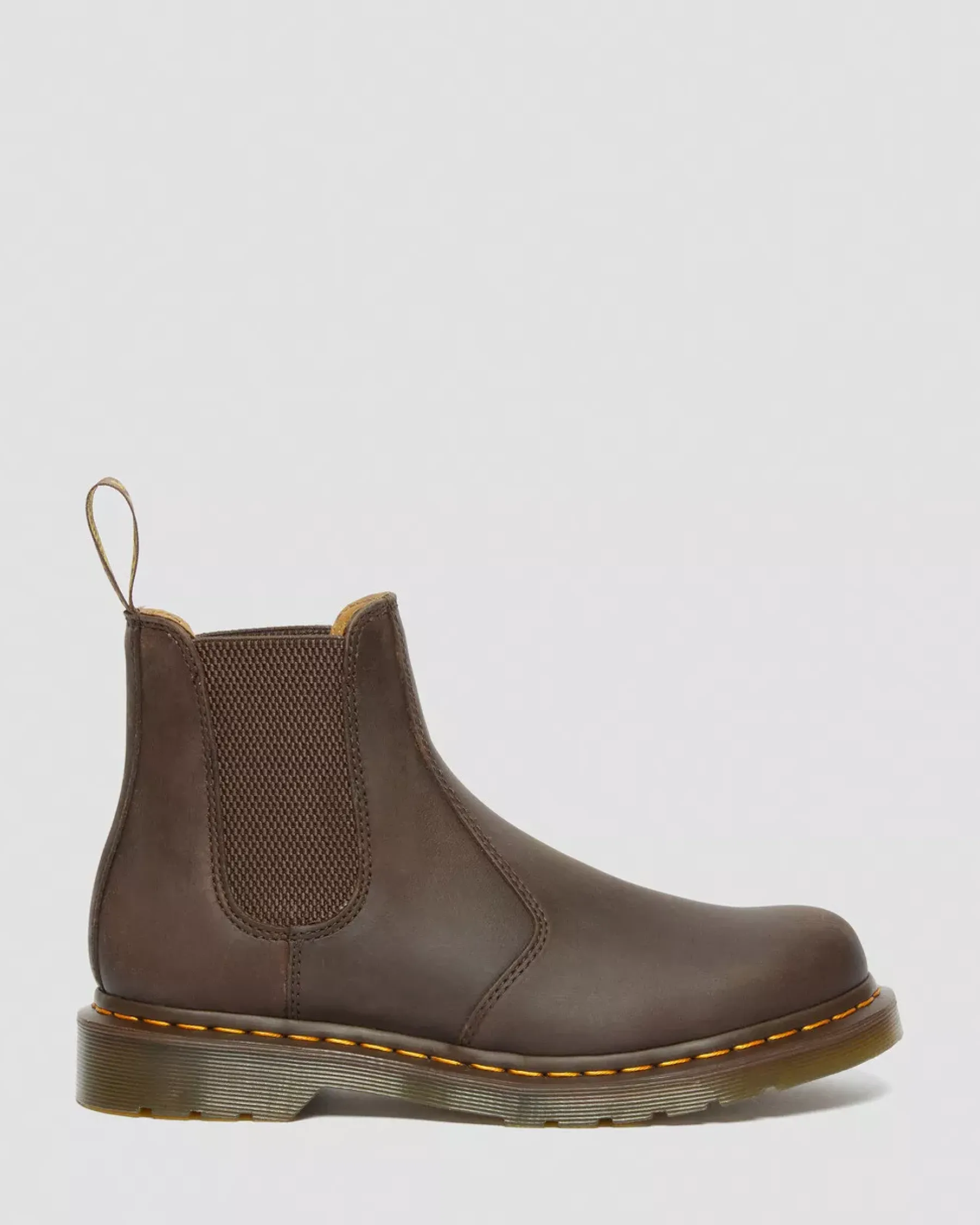 Originals|Chelsea Boots>Dr. Martens 2976 Yellow Stitch Crazy Horse Leather Chelsea Boots Dark Brown — Crazy Horse