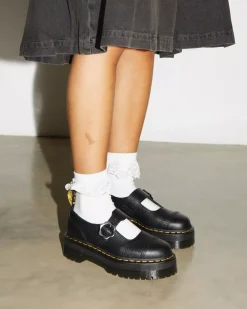 Bestsellers|Platform Shoes>Dr. Martens Addina Flower Buckle Leather Platform Shoes Black — Milled Nappa
