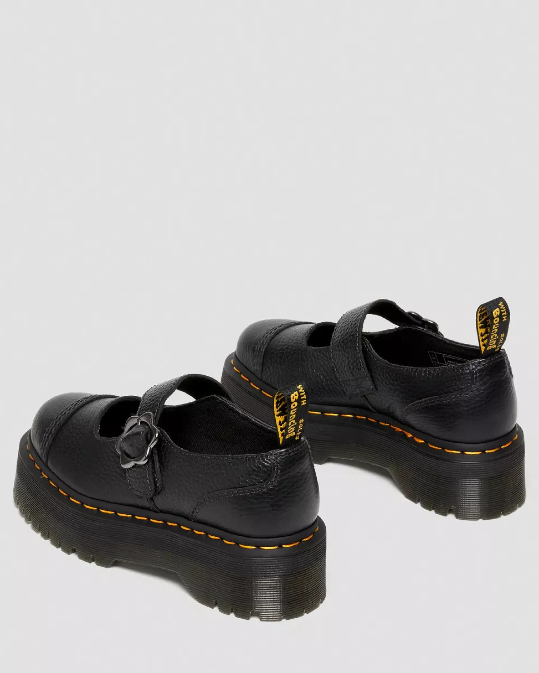 Bestsellers|Platform Shoes>Dr. Martens Addina Flower Buckle Leather Platform Shoes Black — Milled Nappa