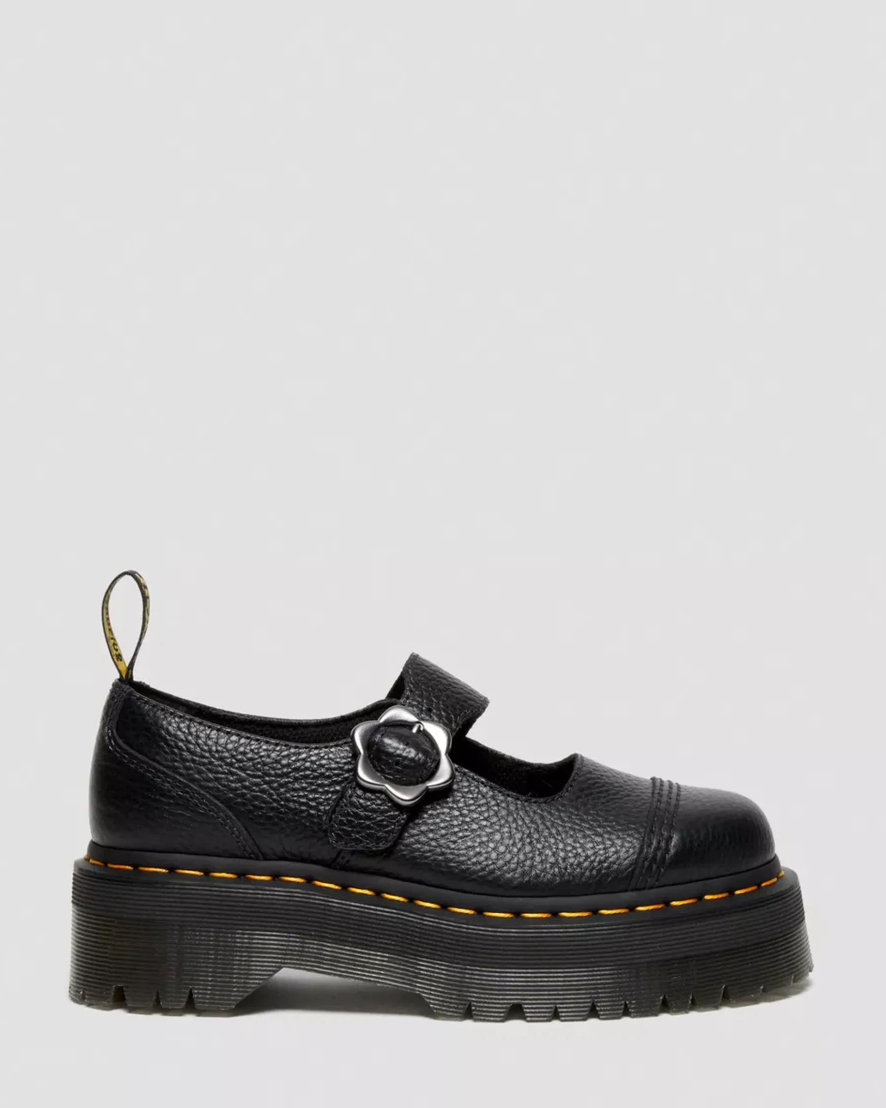 Bestsellers|Platform Shoes>Dr. Martens Addina Flower Buckle Leather Platform Shoes Black — Milled Nappa