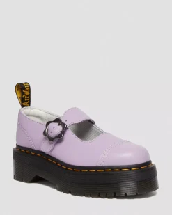 Sale|Platform Shoes>Dr. Martens Addina Flower Buckle Leather Platform Shoes Lilac — Milled Nappa