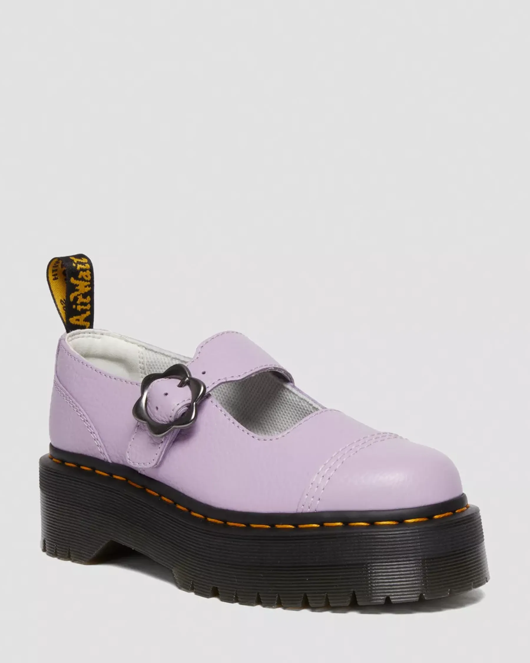 Sale|Platform Shoes>Dr. Martens Addina Flower Buckle Leather Platform Shoes Lilac — Milled Nappa