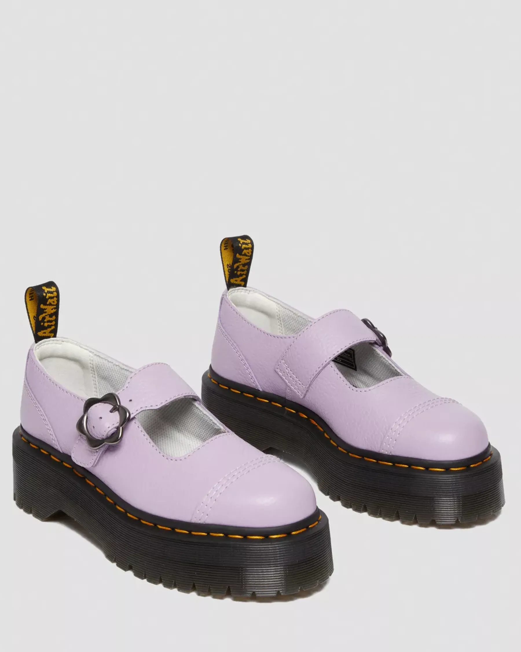 Sale|Platform Shoes>Dr. Martens Addina Flower Buckle Leather Platform Shoes Lilac — Milled Nappa