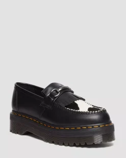 Sale|Originals>Dr. Martens Adrian Snaffle Hair On & Leather Cow Print Kiltie Loafers BLACK+COW PRINT — Smooth+Hair On