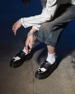 Sale|Originals>Dr. Martens Adrian Snaffle Hair On & Leather Cow Print Kiltie Loafers BLACK+COW PRINT — Smooth+Hair On