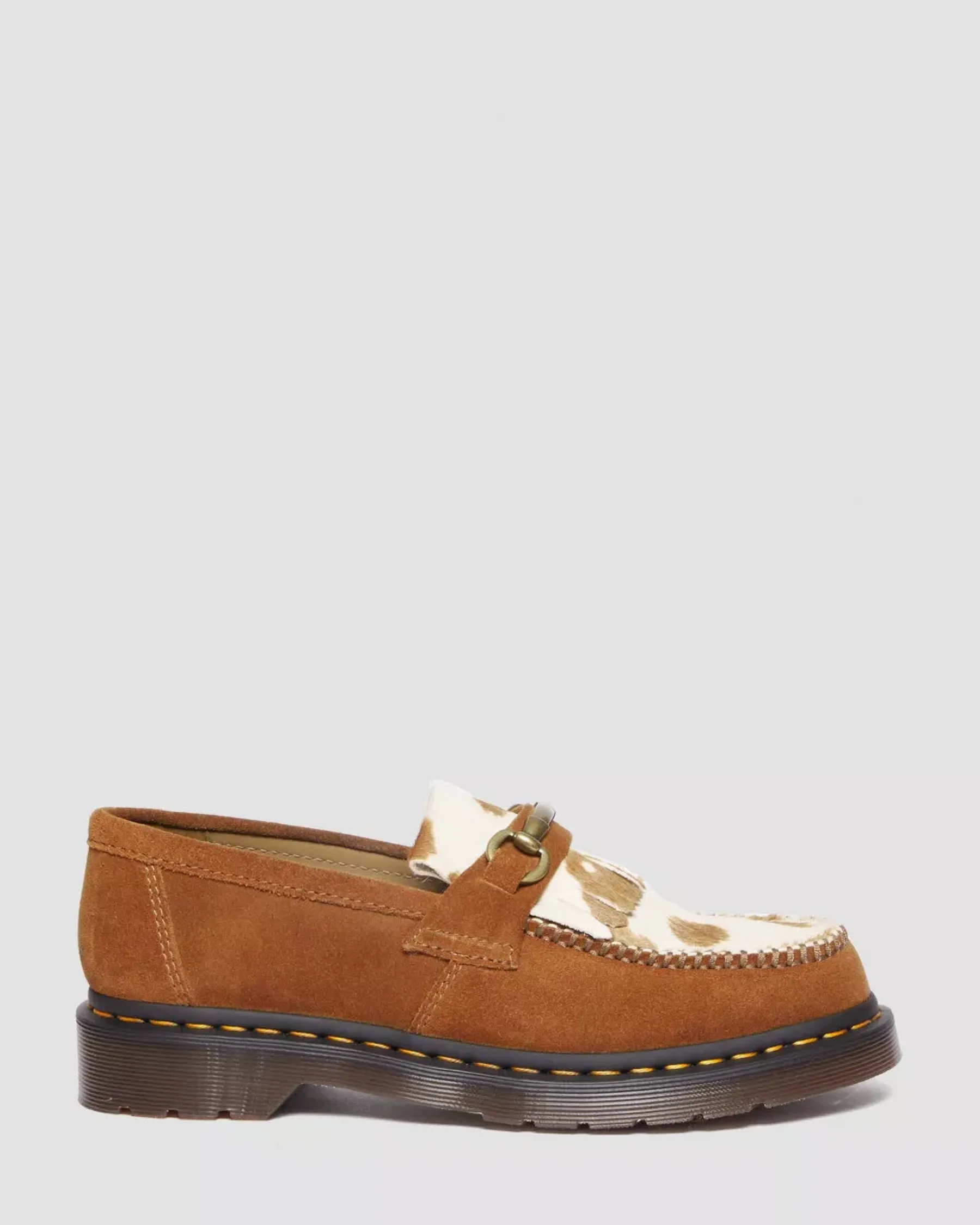 Sale|Originals>Dr. Martens Adrian Snaffle Hair-On Cow Print Kiltie Loafers PECAN BROWN+JERSEY COW PRINT — Repello Calf Suede + Hair On