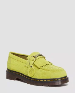 Sale|Originals>Dr. Martens Adrian Snaffle Repello Emboss Suede Kiltie Loafers MOSS GREEN — Repello Calf Suede Python Emboss