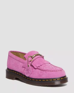 Sale|Originals>Dr. Martens Adrian Snaffle Repello Emboss Suede Kiltie Loafers THRIFT PINK — Repello Calf Suede Python Emboss