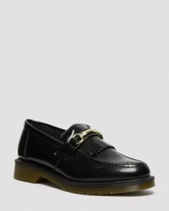 Bestsellers|Shoes>Dr. Martens Adrian Snaffle Smooth Leather Kiltie Loafers Black — Polished Smooth